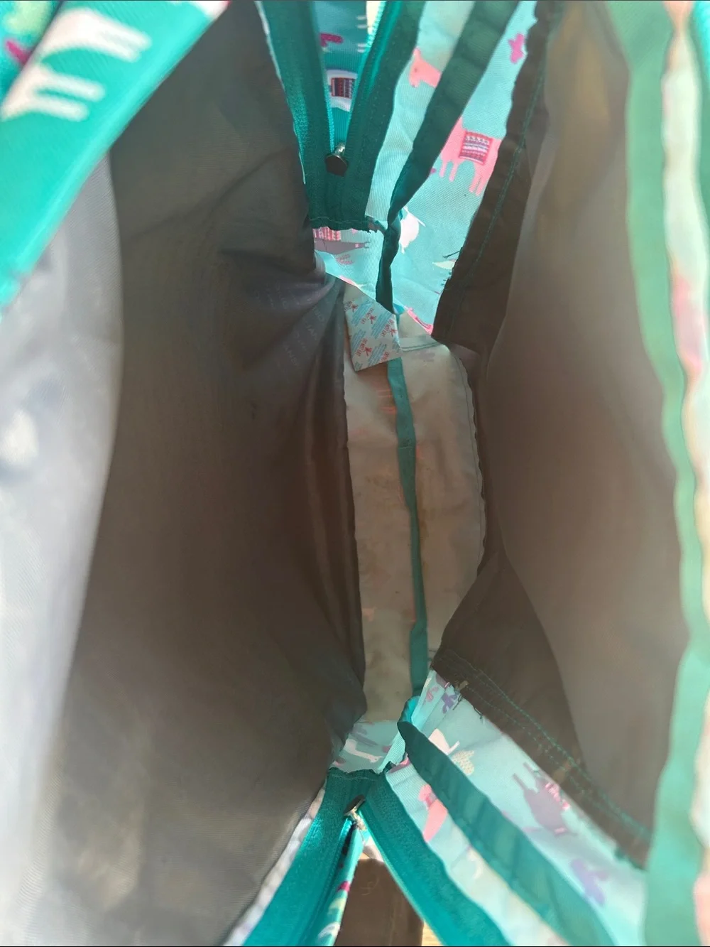Jansport Teal Backpack with Pink & White Llama Print
